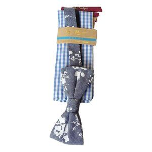 ORIGINAL PENGUIN Navy Blue Floral Bow Tie Gingham Cotton Pocket Square Set